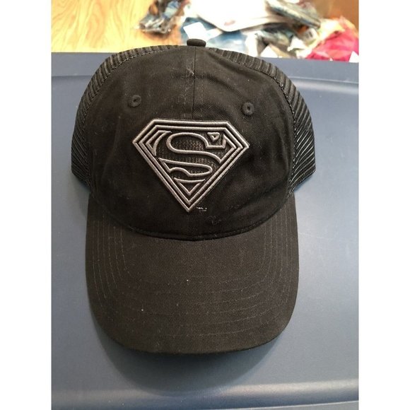 Superman Classic Symbol Black on Black Curved Brim Adjustable Dad Hat Black - Picture 1 of 8